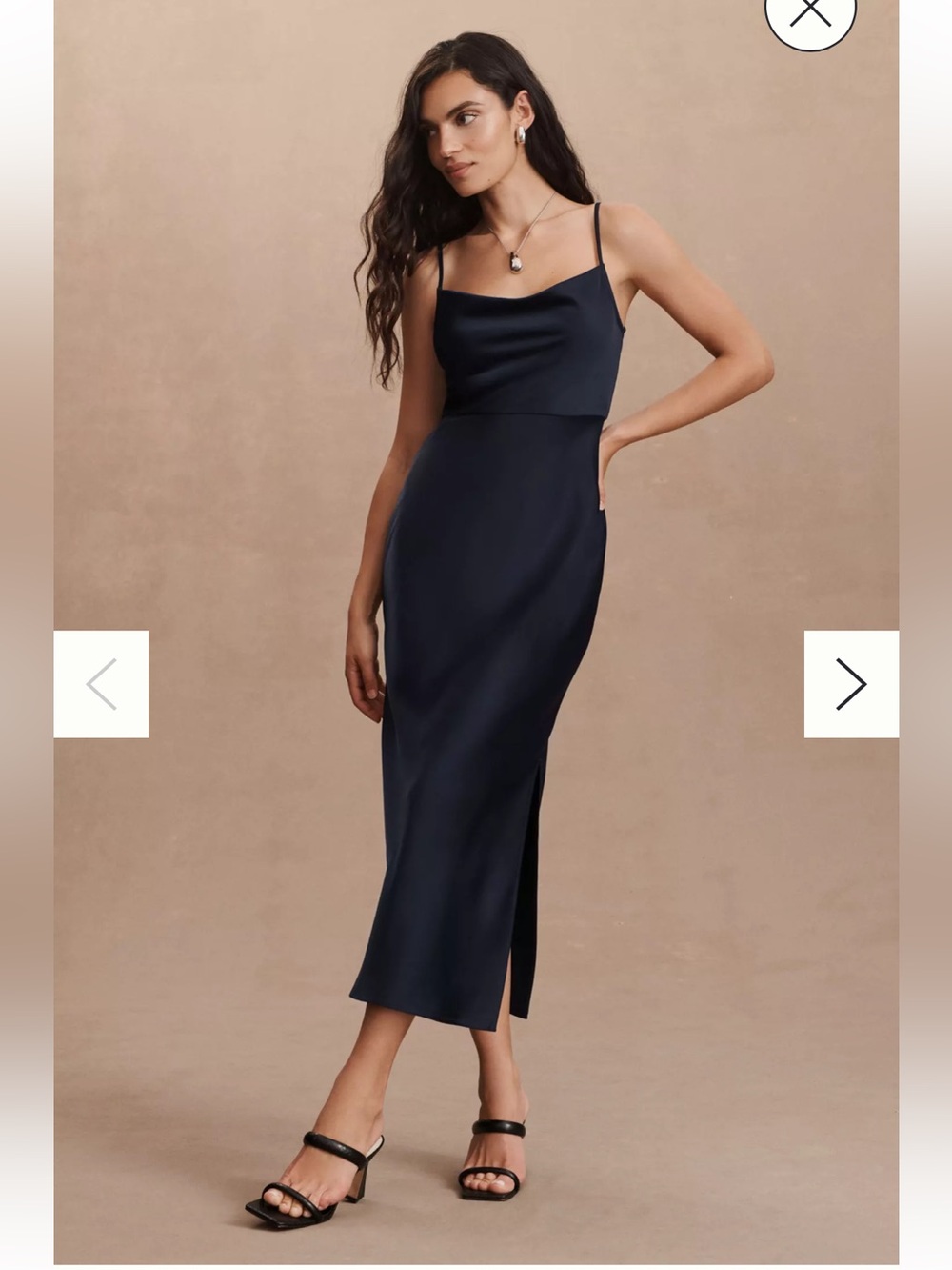 BHLDN Cali Satin Cowl-Neck Midi Slip Dress - size 4, dark navy